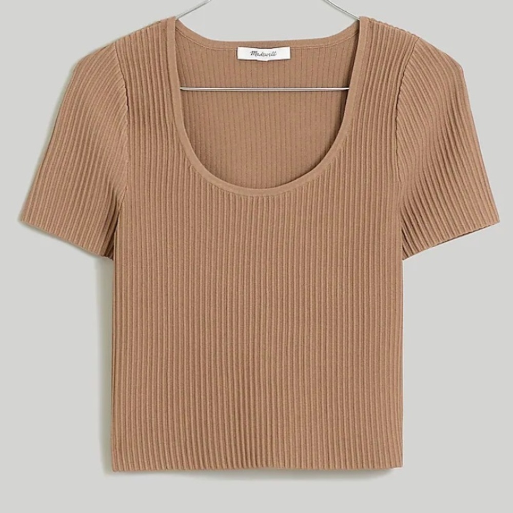 Madewell Ottoman Ribbed Crop Sweater Tee Brown XS - Picture 3 of 8